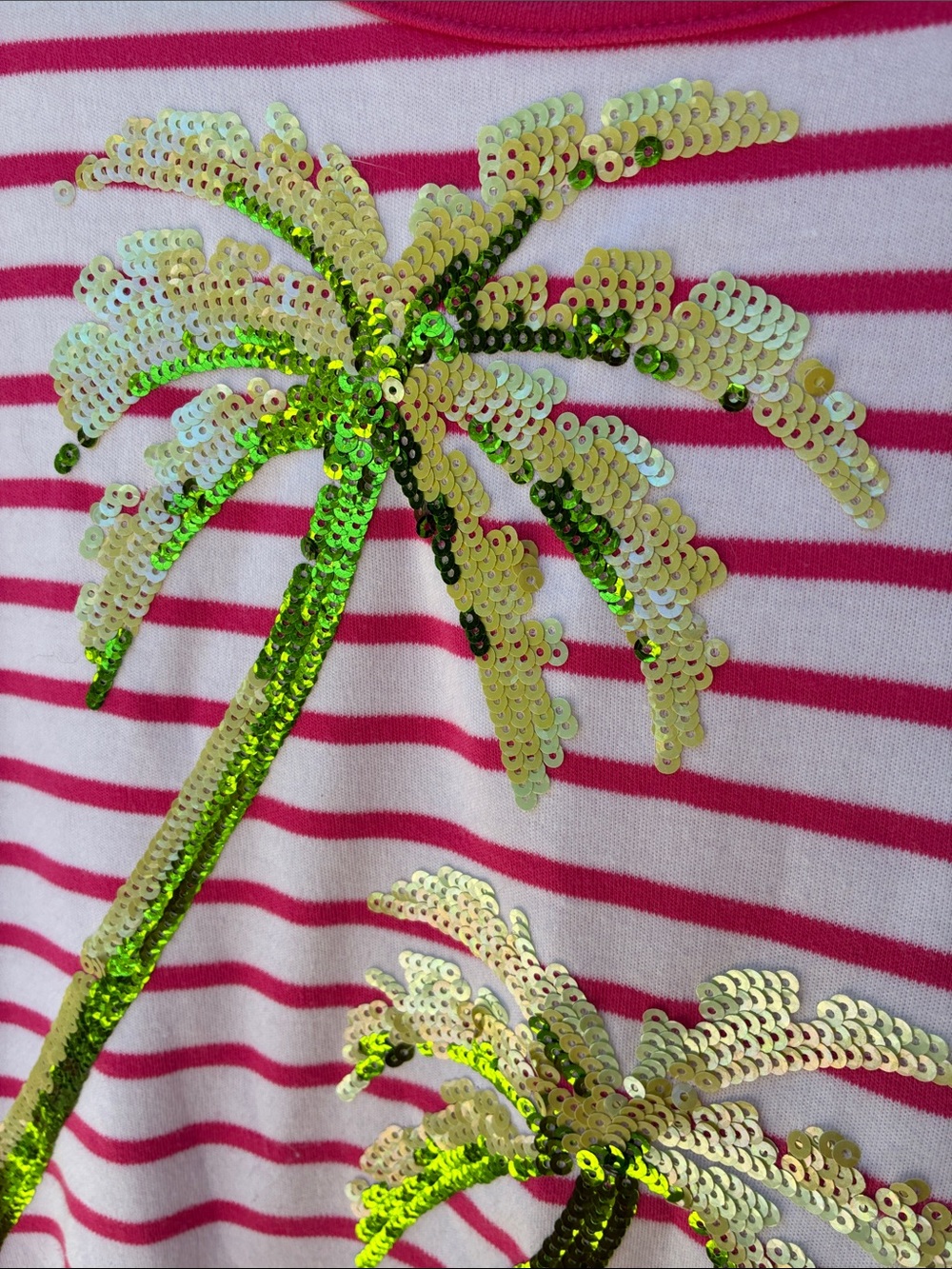 Quacker Factory Sequins Palm Tree Striped Tee - Picture 6 of 6